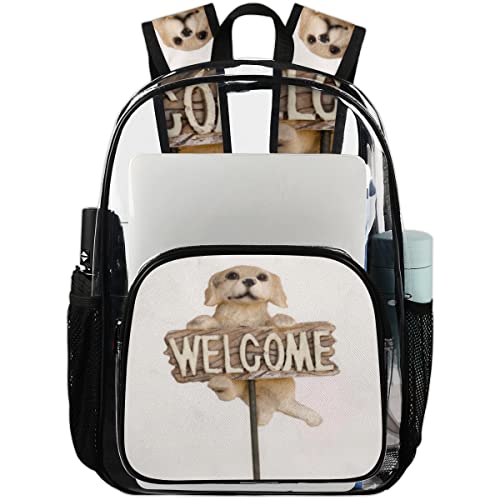 Sac à dos transparent PVC robuste grand format L avec poches imprimées chiot pour le travail
