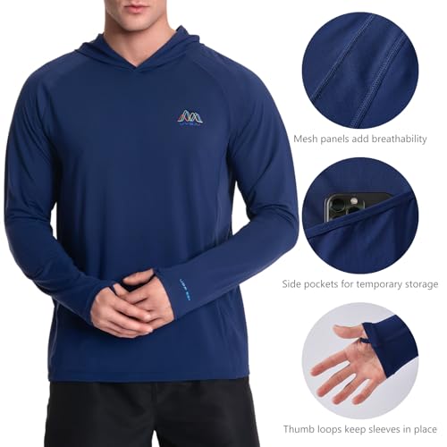 Image of Men's UPF 50+ Hoodie Shirt Long Sleeve Permanent UV Sun Protection Vented Tee Performance for Outdoor Hiking Fishing