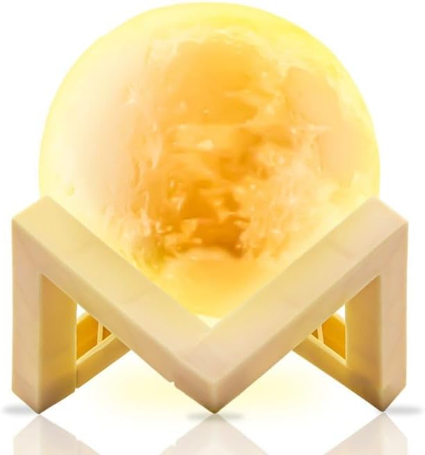 Luminária Lua Cheia 3D Decorativa Portátil 8cm com Luz Amarela Suave – Abajur para Ambientes Aconchegantes