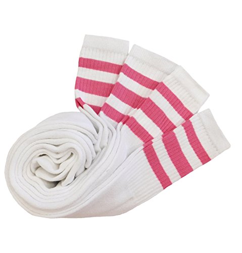 TUBE SOCKS (22" LONG) 8-PAIRS WHITE WITH 3 PINK STRIPES3