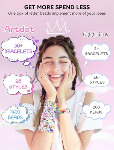 Artdot ADJM-ZMZ-28HZ 1400 Pcs Letter Beads, 28 Styles Friendship Bracelets Assorted Alphabet Beads Preppy Beads Jewelry Making Kit thumb #4