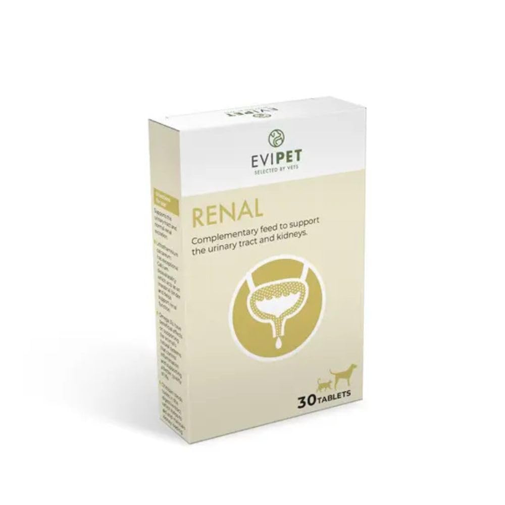 Evipet Renal Complementary Feed for Cats and Dogs | 30 Tablets | Helps and Maintains Renal Disorders | Supports the Urinary Tract
