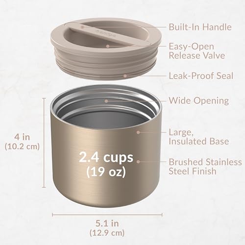 Bentgo Stainless Insulated Food Container - 2.4 Cups (19 oz), Triple-Layer Insulation, Vacuum Seal, Leak-Proof, Built-In Handle, Wide Opening, Premium Stainless Steel, for Cool/Warm Foods (Gold)