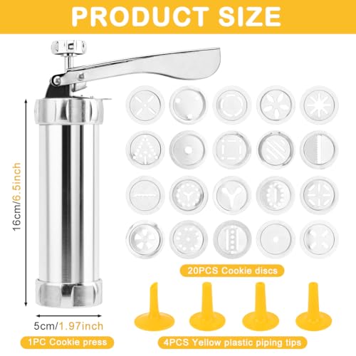 Cookie Press Gun, Cookie Press for Baking with 4 Piping Tips and 20 Cookie Discs, Metal Cookie Maker Cookie Decorating Kit for DIY Cookie Making and Cake Icing