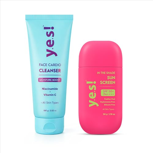 Image of Yes! Skincare Face Cardio Cleanser(100g) with Niacinamide & In The Shade Sunscreen(50g) with SPF 50 Plus PA++++, Alcohol & Silicone Free Korean Skincare Combo For All Skin Types