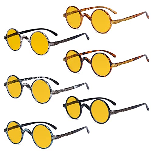 Image of Eyekepper 6 Pack Blue Light Filter Glasses Vintage Round Computer Reading Glasses Amber Tinted +0.50