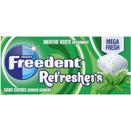 Freedent Refreshers – Chewing Gum sin azúcar – Sabor de menta verde – 12 paquetes de 8 peladillas – Gran formato 96 peladillas