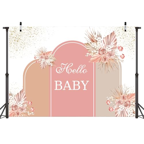 Sensfun Pink Boho Baby Shower Backdrop Decorations for Girl Blush Brown Pampas Floral Oh Baby Banner Backdrops Photography Background for Girls Baby Shower Party Decor Supplies Photo Booth Props 7x5ft by sensfun - Used condition - Image 3
