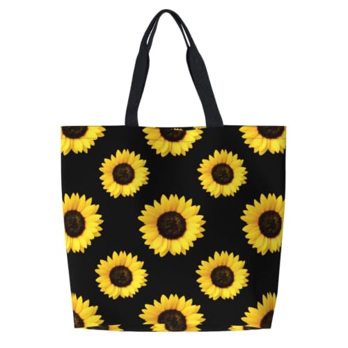 Famame Sunflower Print Canvas Tote Bag Large Women Casual Shoulder Bag Handbag Reusable Multipurpose Shopping Grocery Bag For Outdoors