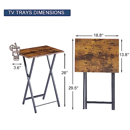 Image of VECELO Folding TV Tray for Eating Set of 2, Portable Dinner /Snack Table with Cup Holder for Couch, Living Room and Small Space, Antique Brown