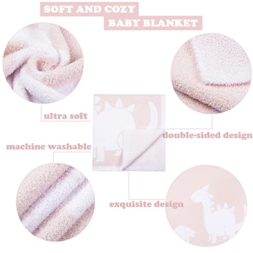 Image of BOBOYOYO Plush Baby Blankets for Girls Boys Newborn Soft Fuzzy Warm Swaddle Receiving Blanket Heart Animal Print Toddler Blanker for Crib Stroller Infant Nursery (Light Pink Dinosaur, 30 x 30 Inch)