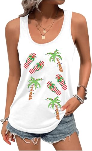 ALLTB Christmas Shirt Women Summer Beach Tank Top Palm Tree Vest Hawaii Xmas Vacation Sleeveless Tops White — view 5