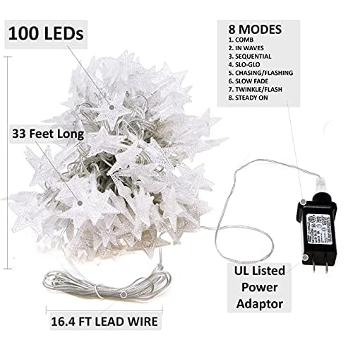 AGPtEK 100 LED Starry Fairy Lights – 42.6ft White Rope String, 8 Modes For Indoor/Outdoor Decor