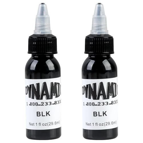 2PCS Dynamic Black Tattoo Ink (30ml) - Vegan Safe Long-Lasting, Standard Practice Ink for Colouring, Mixing, Lining, Shading, Tribal Tattoos & Blending | Professional Tattoo Supplies