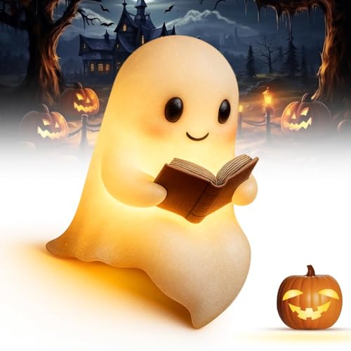 Générique Lampe de Lecture Fantôme,Lampe Fantôme Mignonne Lisant un Livre,Veilleuse Halloween Fantôme,Lampe de Chevet LED 3D Halloween,Lumière Décorative d’Halloween pour Chambre Lecteurs (Petit)