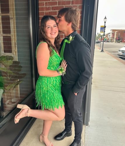 Sparky Sequin Tassel Short Homecoming Dresses for Teeens 2025 V Neck Bodycon Mini Prom Cocktail Party Gowns4