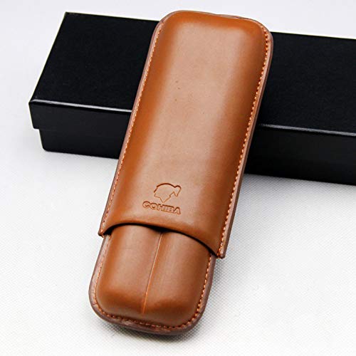 JCG Brown Leather 2 ct Adjustable Cigar Case Travel Holder