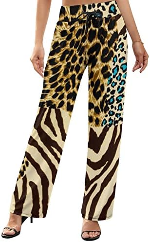 Animal Zebra Tiger Leopard Print Wide Leg Yoga Pants for Women Long Comfy Drawstring Trousers Loose Straight-Leg Sweatpants Straight Pants High Waisted Flare Palazzo Pants L