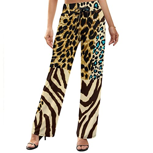 Animal Zebra Tiger Leopard Print Wide Leg Yoga Pants For Women Long Comfy Drawstring Trousers Loose Straight-Leg Sweatpants Straight Pants High Waisted Flare Palazzo Pants L #TOP2