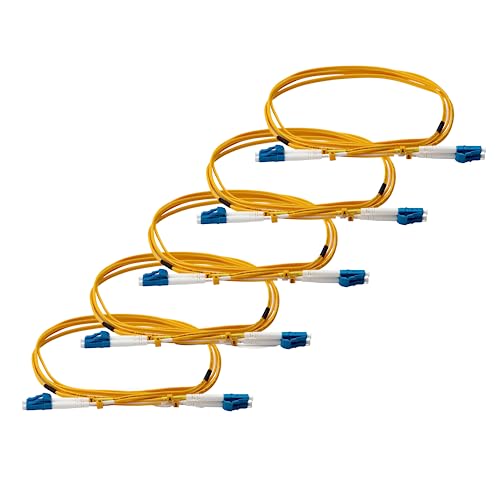 trueCABLE LC to LC OS2 Fiber Patch Cable, 1m (3.28ft), UPC Polish, 200GB Singlemode (SM) Duplex 9/125um, Riser Rated (OFNR) UL Listed, 5 Pack, Yellow