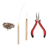 * Silikonringe: ca. 3 mm 3Stk. Haarverlängerung Kit Microring Set (100 Stk. Silikon Microringe) Zange Haken Ziehen Nadel - Braun