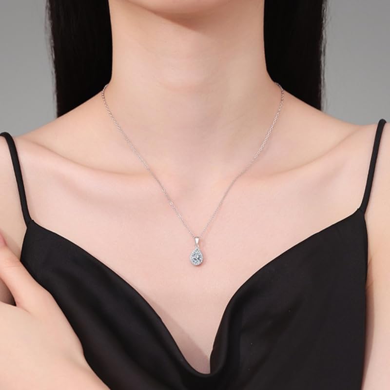 14K Gold Pear-Cut VVS1 Diamond Necklace, Luxury Meets Simplicity in a 1 Carat Floating Pendant Design for Women