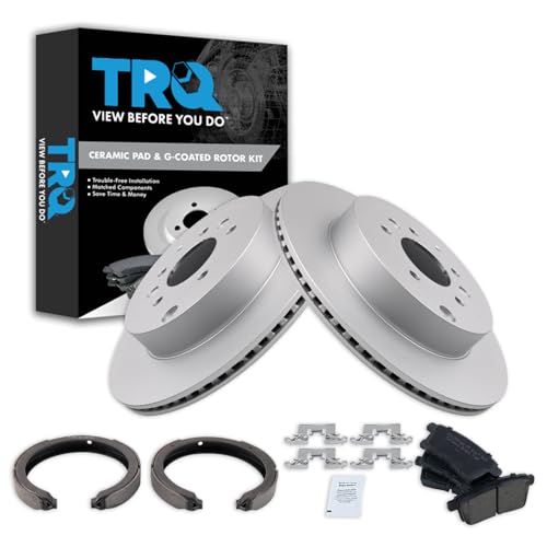 TRQ Rear Brake Pad and Rotor Set Ceramic G Coated Rotors Parking Brake Shoe Compatible with 2007-2012 Mazda CX-9 by TRQ - Used condition - US$132.37