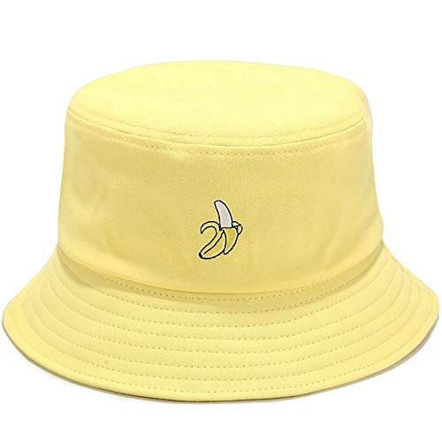 XYIYI Banana Yellow Embroidery Bucket Hat Funny Fishing Hats for Women Teens Girls