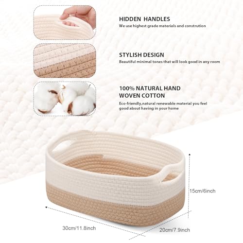 Image of Sawysine 6 Pcs Storage Baskets Bulk for Organizing Cotton Rope Woven Basket with Handles for Gift Cloth Shelves Blanket Toys Living Room(Khaki and White)