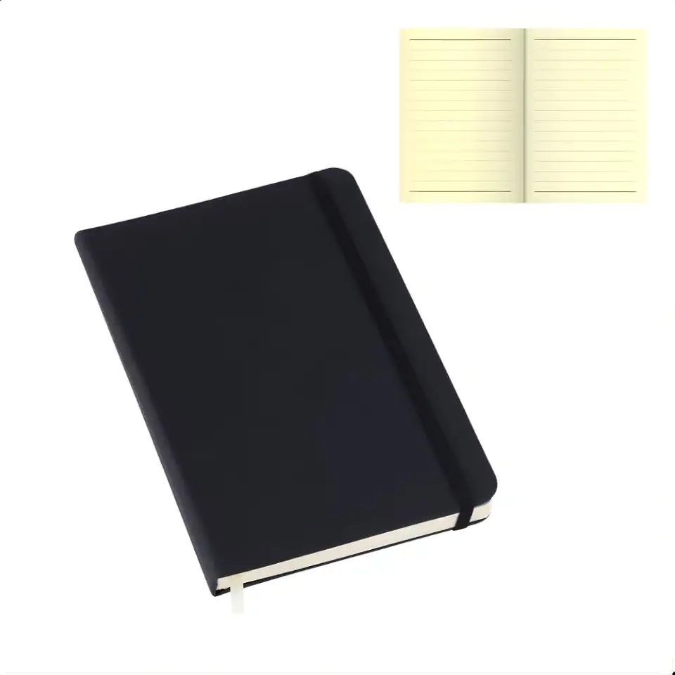 Caderno PAUTADO A5, Capa Dura Emborrachada Preta, 21x14cm, 80 Folhas, Tipo Moleskine para Anotações, Sketchbook (Preto com Pauta)