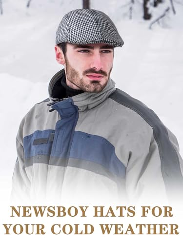 Image of Newcotte Newsboy Cap for Men Classic Herringbone Tweed Flat Cap Irish Beret Hat for Cabbie Driving Hunting