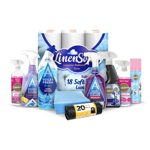 FabFinds Vegan Mega Household Cleaning Bundle 10-Piece Toilet Paper Bin Bags Antibacterial Spray Multi-Surface Cleaners & All-in-One Home Cleaning Kit