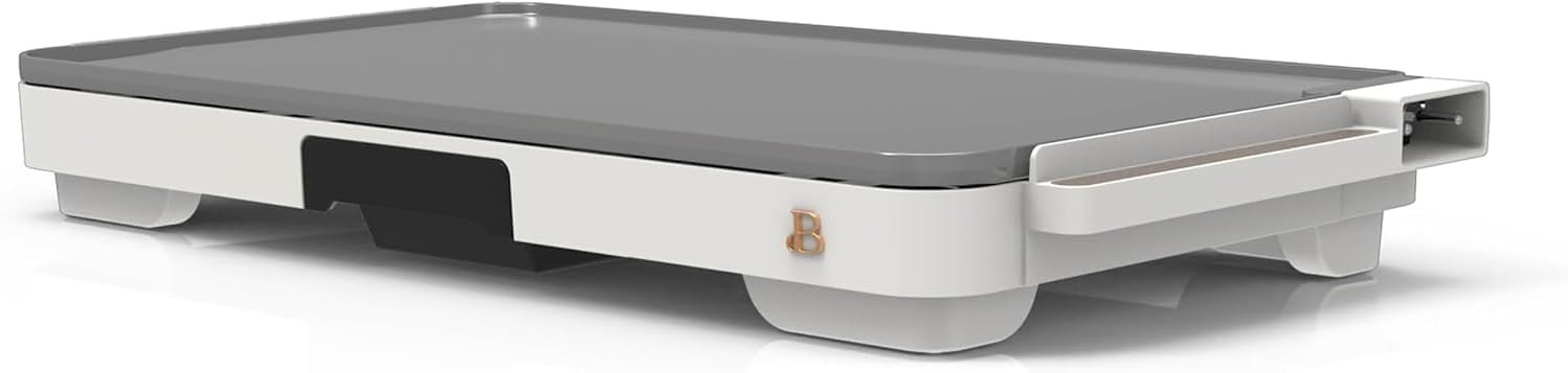 Drew Barrymore by XL Electric Griddle 12” x 22” – Large Nonstick Surface with Adjustable Temperature, Even Heat, Drip Tray & Cool-Touch Handles for Family Breakfasts (White Icing)