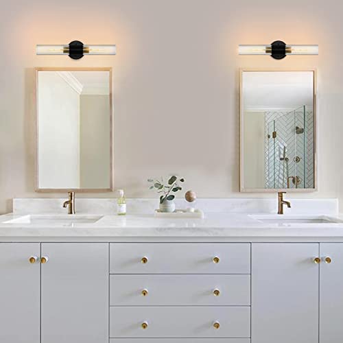 Baoden Set Of 2 Modern Wall Sconce 2-Lights Bathroom Vanity Wall Light Clear Glass Shade Gold Brushed Brass& Matte Black Finished Lighting Fixture Industrial Wall Lamp For Mirror Living Room Hallway #TOP2