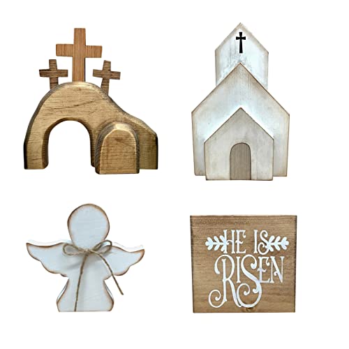 Easter Scene Wooden Decorations, Easter Resurrection Scene Set, Wooden Easter Table Ornament, Jesus Nativity Scene Cross Empty Tomb Bundle, Easter Spring Desktop Decor For Home Office #TOP1