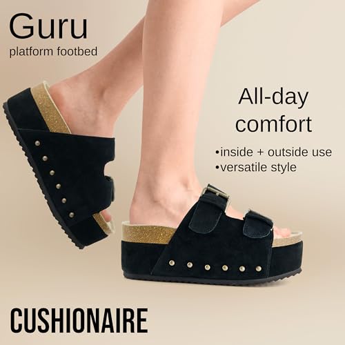 CUSHIONAIRE Guru Platform Sandals Women Footwear – Comfortable Genuine Leather Footbed Studded Chunky Slide Summer Sandals for Women 20252
