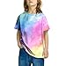 Girls Tie Dye Heart Print Short Sleeve T-Shirts Kids Summer Tops Loose Crewneck Casual Basic Tees for Boys 3-10 Years