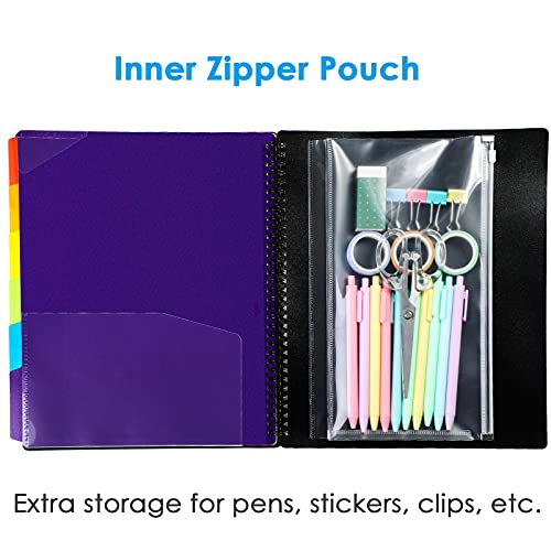 KTRIO-12-Pocket-Poly-Project-Organizer-Binder-Organizer-Spiral-Project-Folder-Multi-Pocket-Folder-Binder-with-Pockets-Letter-Size-Back-Cover-Utility-Pouch-6-Tab-Color-Dividers-School-Supplies