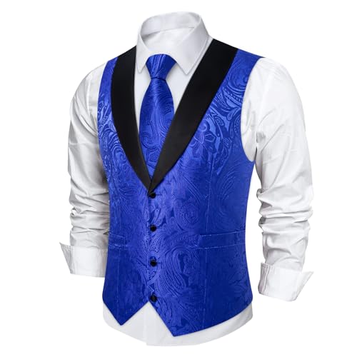 Image of DiBanGu Mens Paisley Suit Vest Silk Jacquard Waistcoat and Necktie Set Formal Shawl Collar Dress Vest 7PCS for Wedding Party