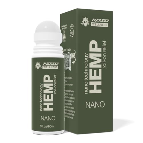 Kozo Nano Hemp Roll-On for Muscle & Joint Relief Fast Absorbing Hemp Oil Extract with Nano Technology Topical Roll-On Made in USA (3fl. oz/90ml)