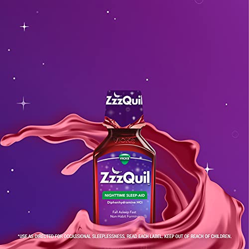 Zzzquil, Nighttime Sleep Aid Liquid, 50 Mg Diphenhydramine Hcl, No.1 Sleep-Aid Brand, Calming Vanilla Cherry Flavor, Non-Habit Forming, 12 Fl Oz #TOP5