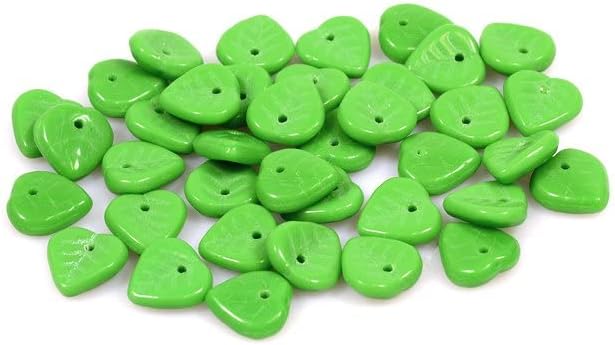 15pcs Heart Leaf Beads 9 mm, Opaque Green (53320), Bohemia Crystal Glass, Czechia 11100074