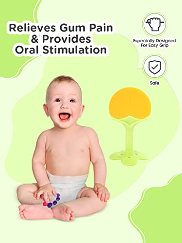 Image of Mee Mee Silicone Infant Teether - Yellow and Green