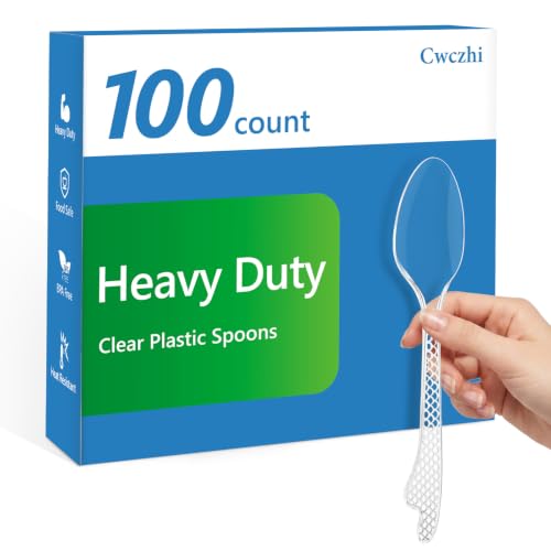 Cwczhi 100 Count Heavy Duty Plastic Spoons Disposable