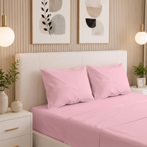 Image of Filymore Double Bed Bedsheet with 2 Pillow Covers, 300 TC Soft Microfiber Plain Bedsheet, Solid Plain Pink Bedcover for Double Bed, Breathable & Comfortable Bedding Set (90x90 Inches)