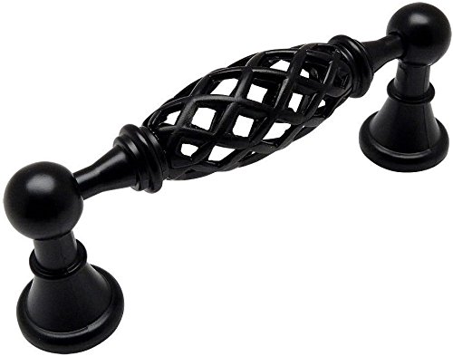 15 Pack - Cosmas 1749-96FB Flat Black Birdcage Cabinet Hardware Handle Pull - 3-3/4" (96mm) Hole Centers