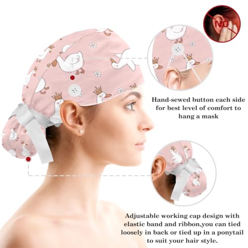 Image of Butterfly Scrub Cap Women with Ponytail & Buttons Adjustable Surgical Nurse Hat with Cotton Sweatband for Long Hair