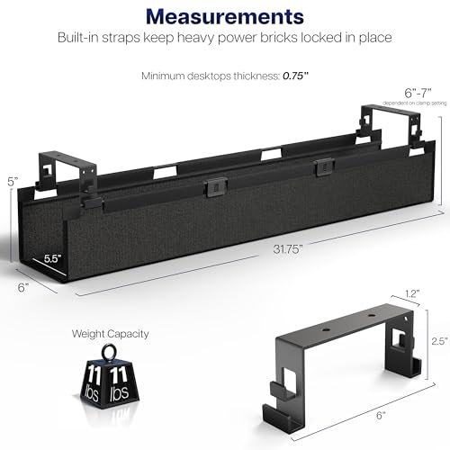 VIVO Screw-on Under Desk 31 inch Fabric Cable Management Tray, Wire Concealer, Power Strip Storage, Workspace Organization, Easy Fold Down Access, Black, DESK-AC31F-S by VIVO - Image 5