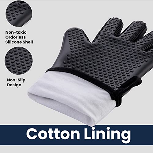 Image of GEEKHOM BBQ Gloves X-Large, Heat Resistant Kitchen Silicone Oven Mitts, Waterproof Oven Gloves, BBQ Grill Accessories for Baking, Fryer, Smoker, Weber, Pizza, Microwave, Non-Slip, Black