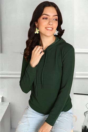 Image of POPWINGS Casual Solid Hooded Pocket Sweatshirt for Women || Women Sweatshirts Casual Wear ||Stylish Western Winter Wear Sweatshirts for Women